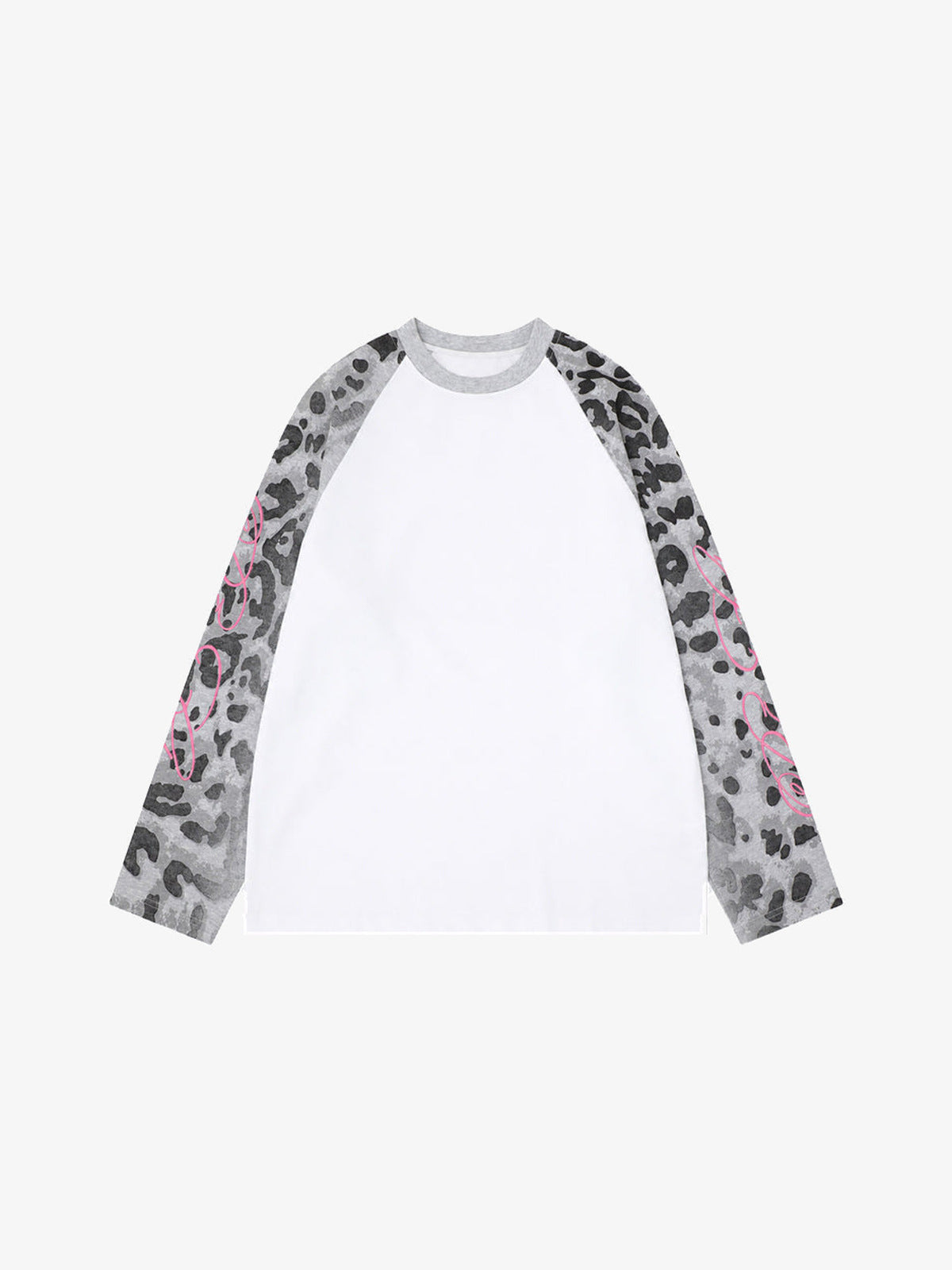 Leopardenmuster Ärmel Raglan Longsleeve – Weiß, Vorderansicht | XoKool