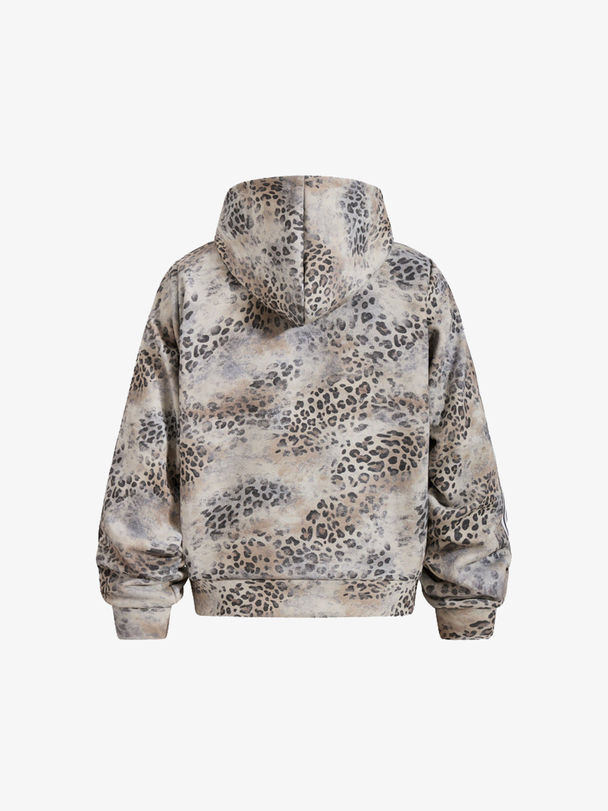 Leo-Print Zip Hoodie mit gesticktem Wappen – Beige Leo, Rückansicht | XoKool