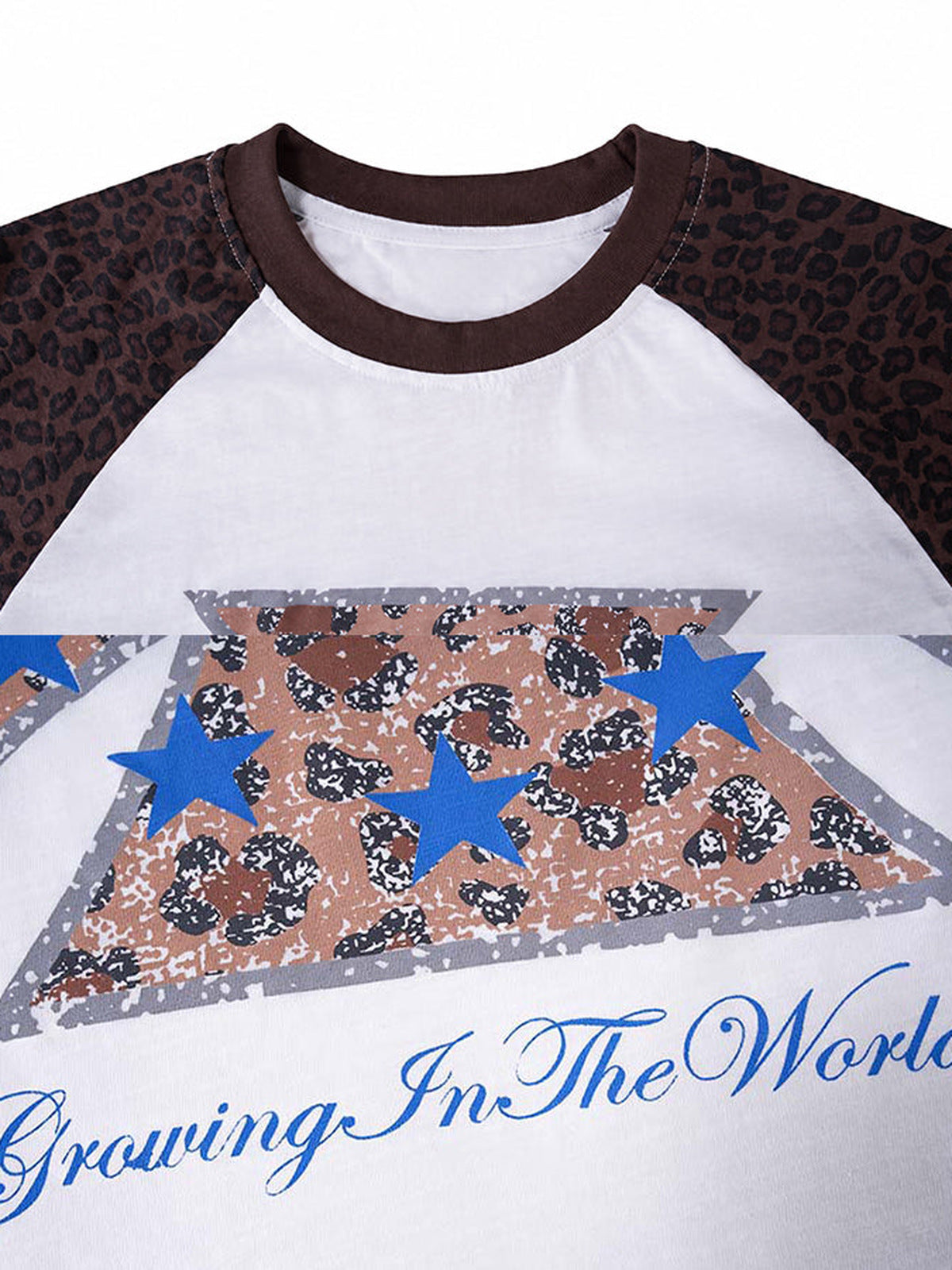 Leopard Raglan Long Sleeve Tee with Cross Graphic – front graphic close-up | XoKool