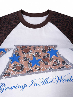 Leopard Raglan Long Sleeve Tee with Cross Graphic – front graphic close-up | XoKool