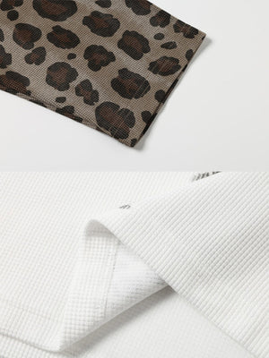 Leopard raglan long sleeve – leopard sleeve and waffle hem close-up | XoKool