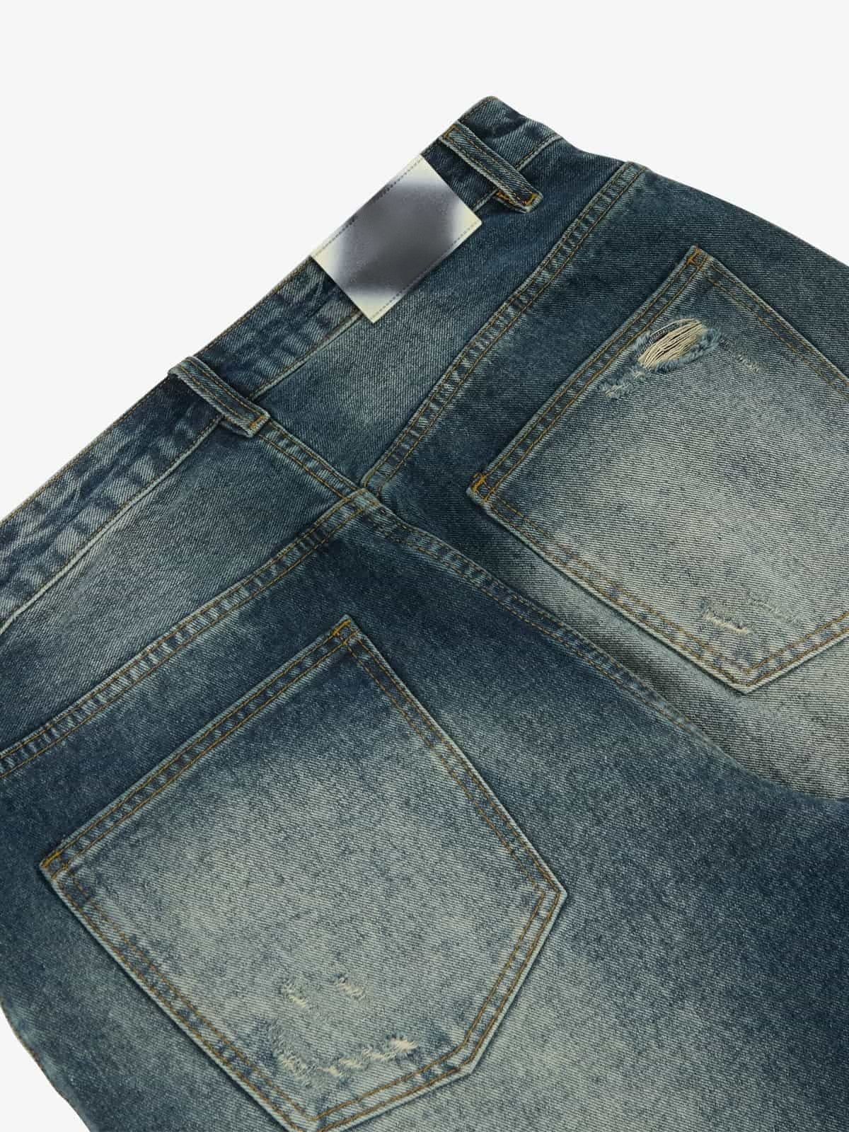 Letter Embroidered Baggy Jeans in Vintage Blue – back pocket close-up | XoKool