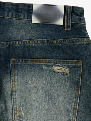 Letter Embroidered Baggy Jeans in Vintage Blue – back waistband close-up | XoKool