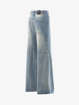 Light Blue Baggy Jeans with Paneled Knees – side back view | XoKool