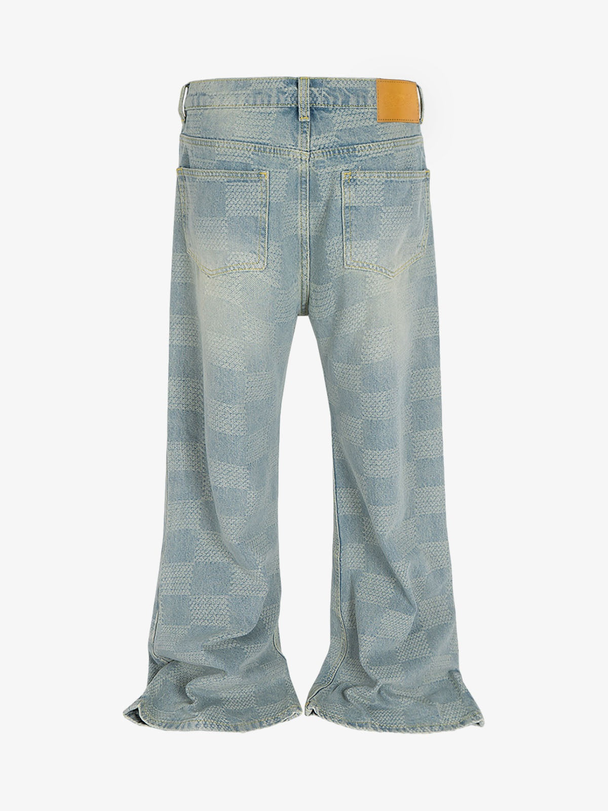 Light Blue Checkered Flare Jeans – Light Blue, back view | XoKool