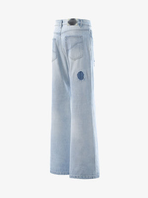 Light Blue Patched Flare Jeans – side view | XoKool