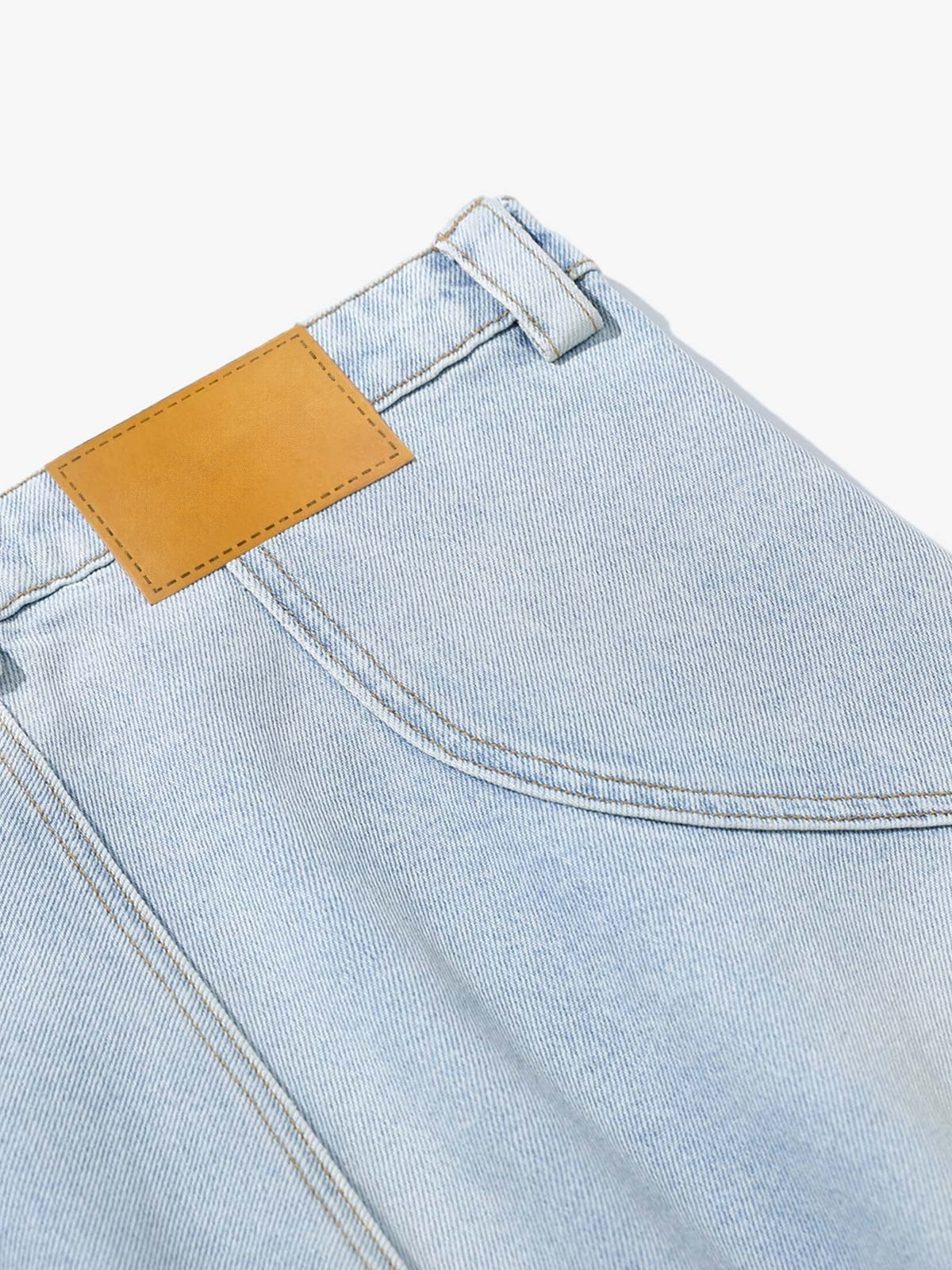 Light Blue Pleated Barrel Jeans – back waistband close-up | XoKool