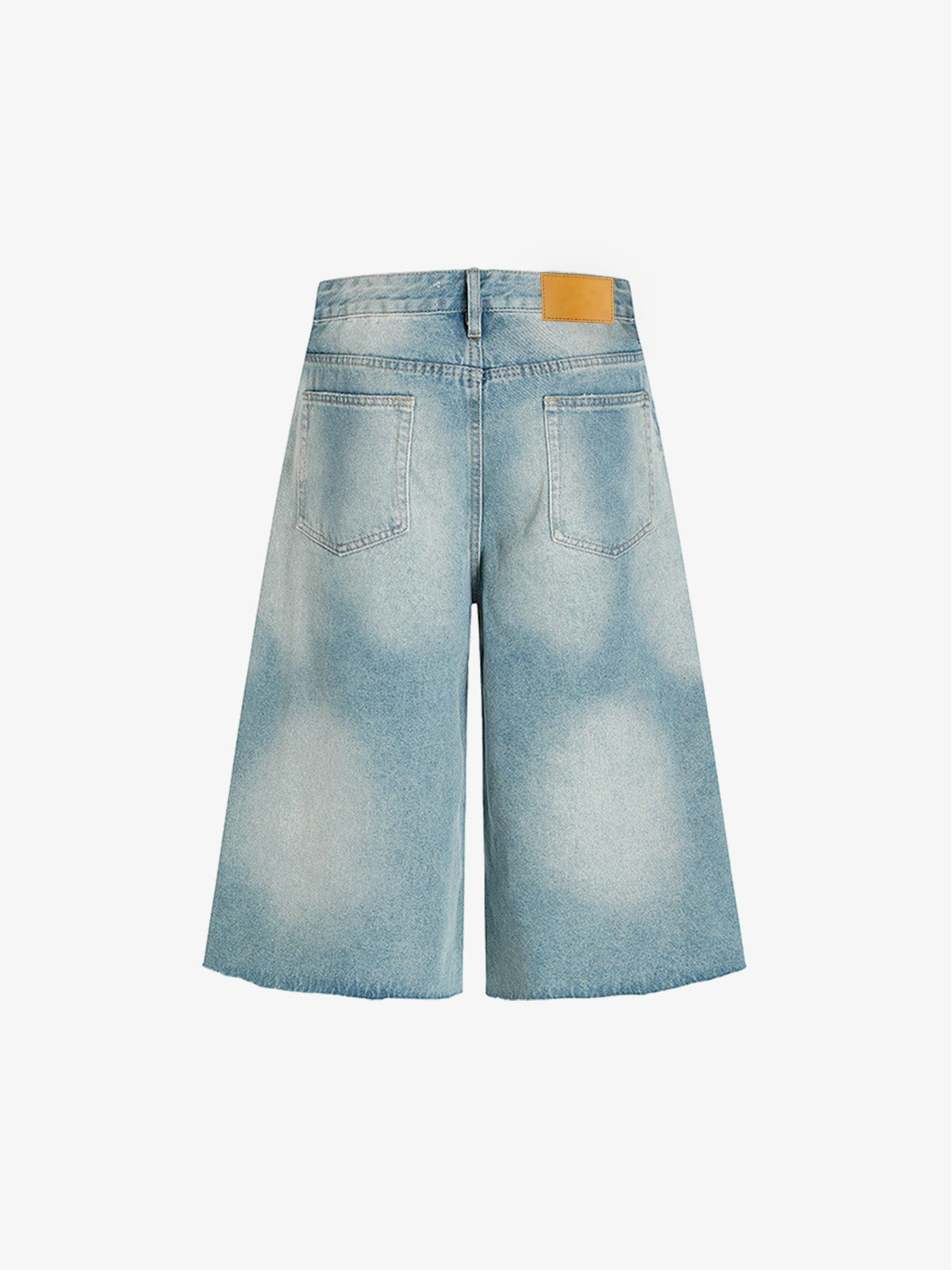 Light Blue Raw Hem Baggy Jorts – back flat view | XoKool