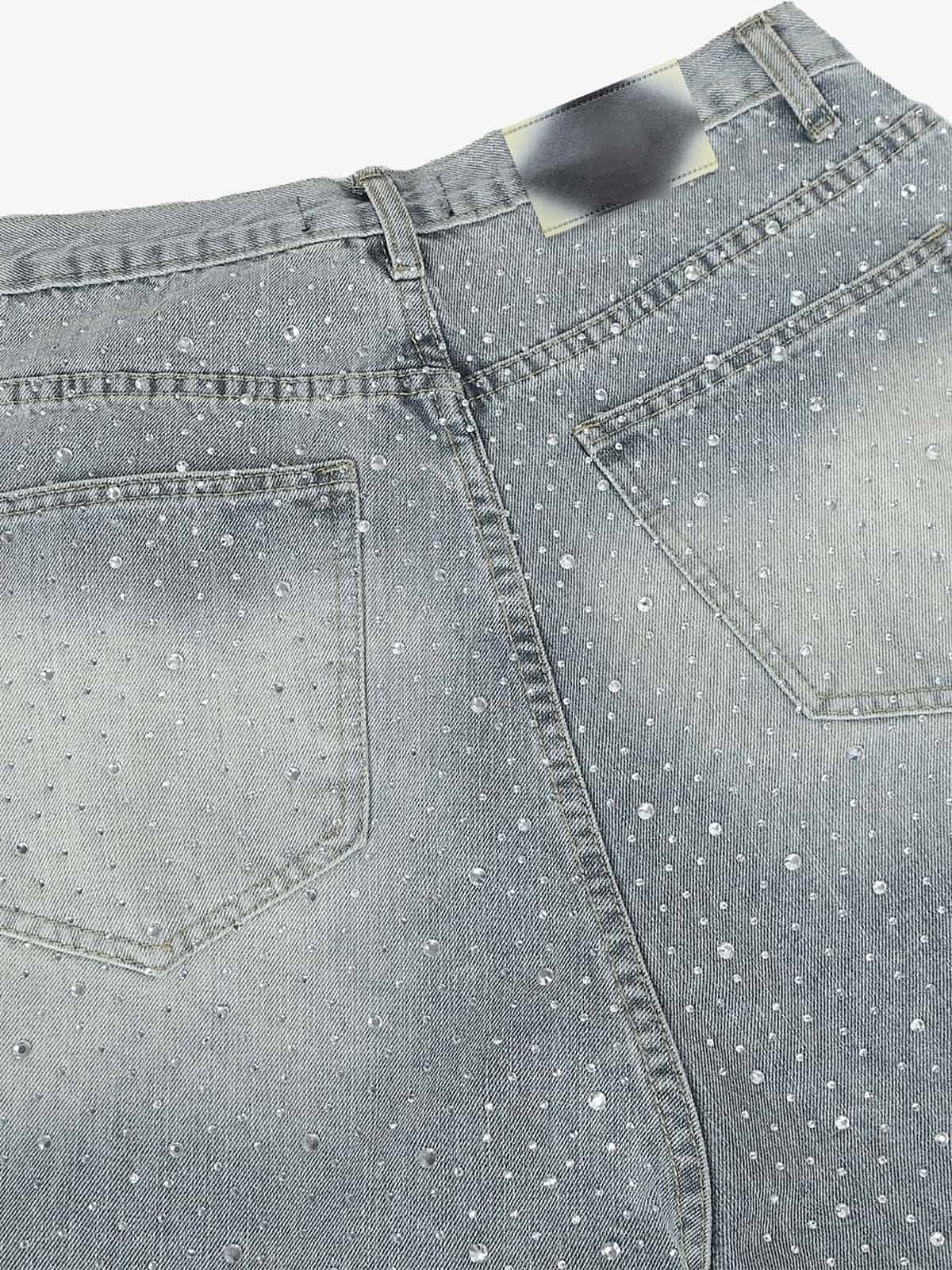 Rhinestone baggy jeans – Light Blue, back patch close-up | XoKool