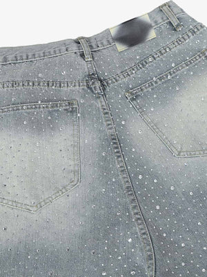Rhinestone baggy jeans – Light Blue, back patch close-up | XoKool