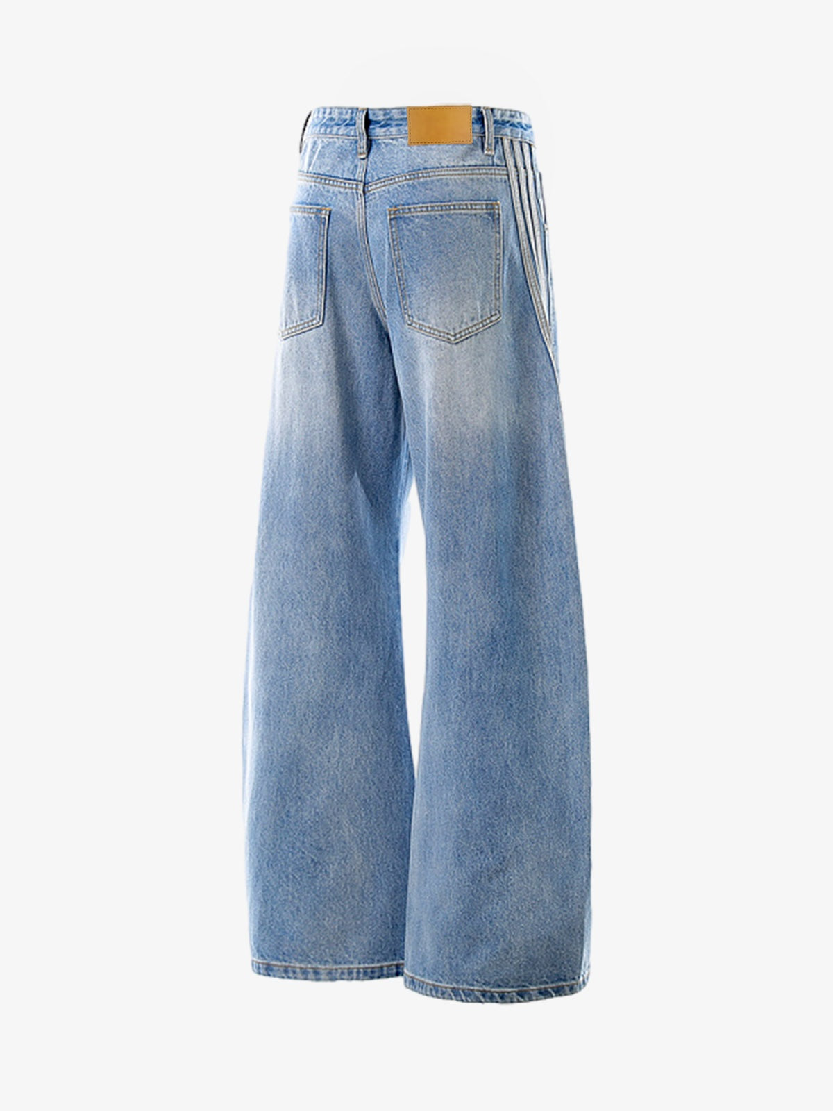 Side Stripe Barrel Jeans in Light Blue – back flat angle | XoKool