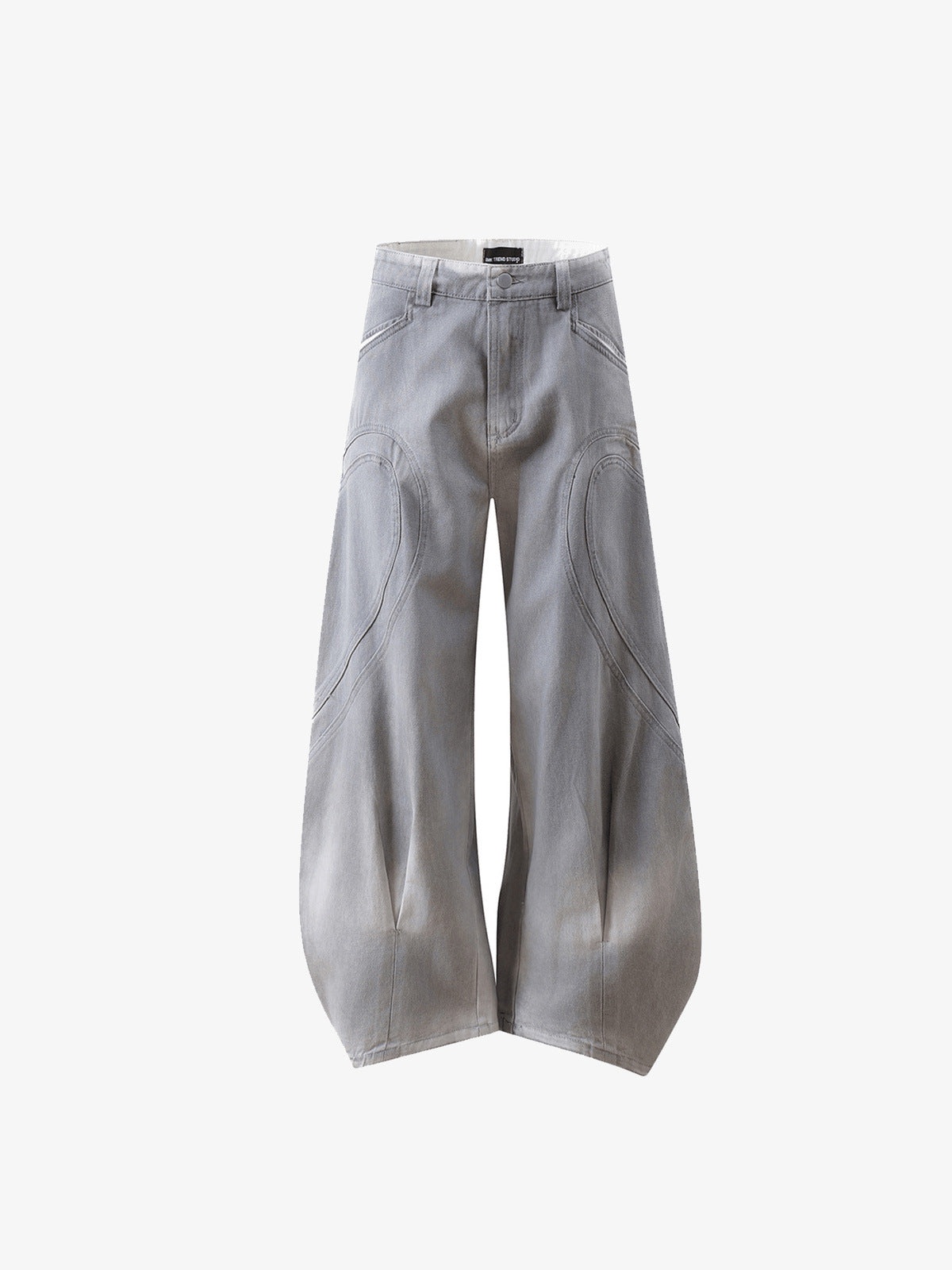 Light Grey Barrel Jeans with Curved Panels – flat front | XoKool
