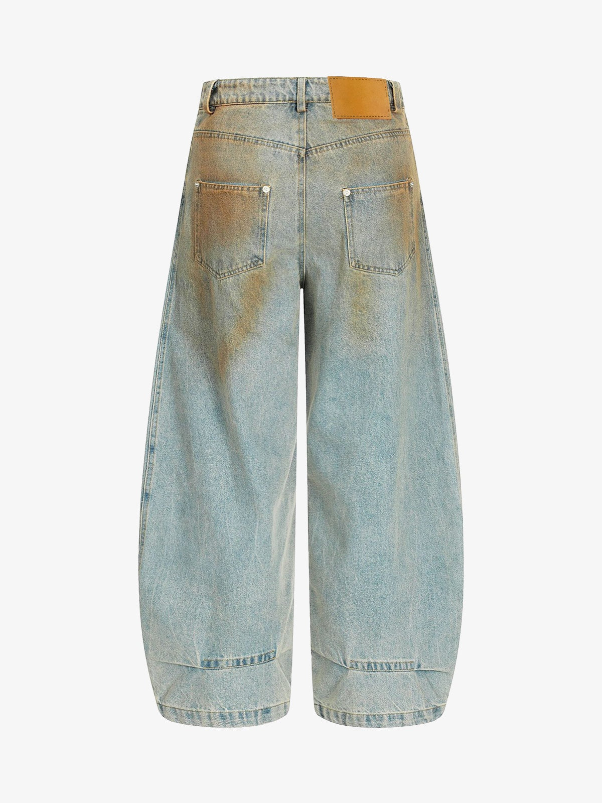 Light Wash Barrel Jeans with Dirty Spray Tint – back view | XoKool