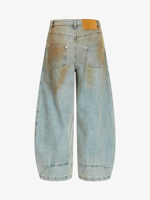 Light Wash Barrel Jeans with Dirty Spray Tint – back view | XoKool
