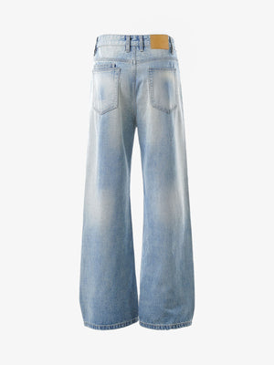 Light Wash Wide Leg Jeans with Crossover Waist – back view | XoKool