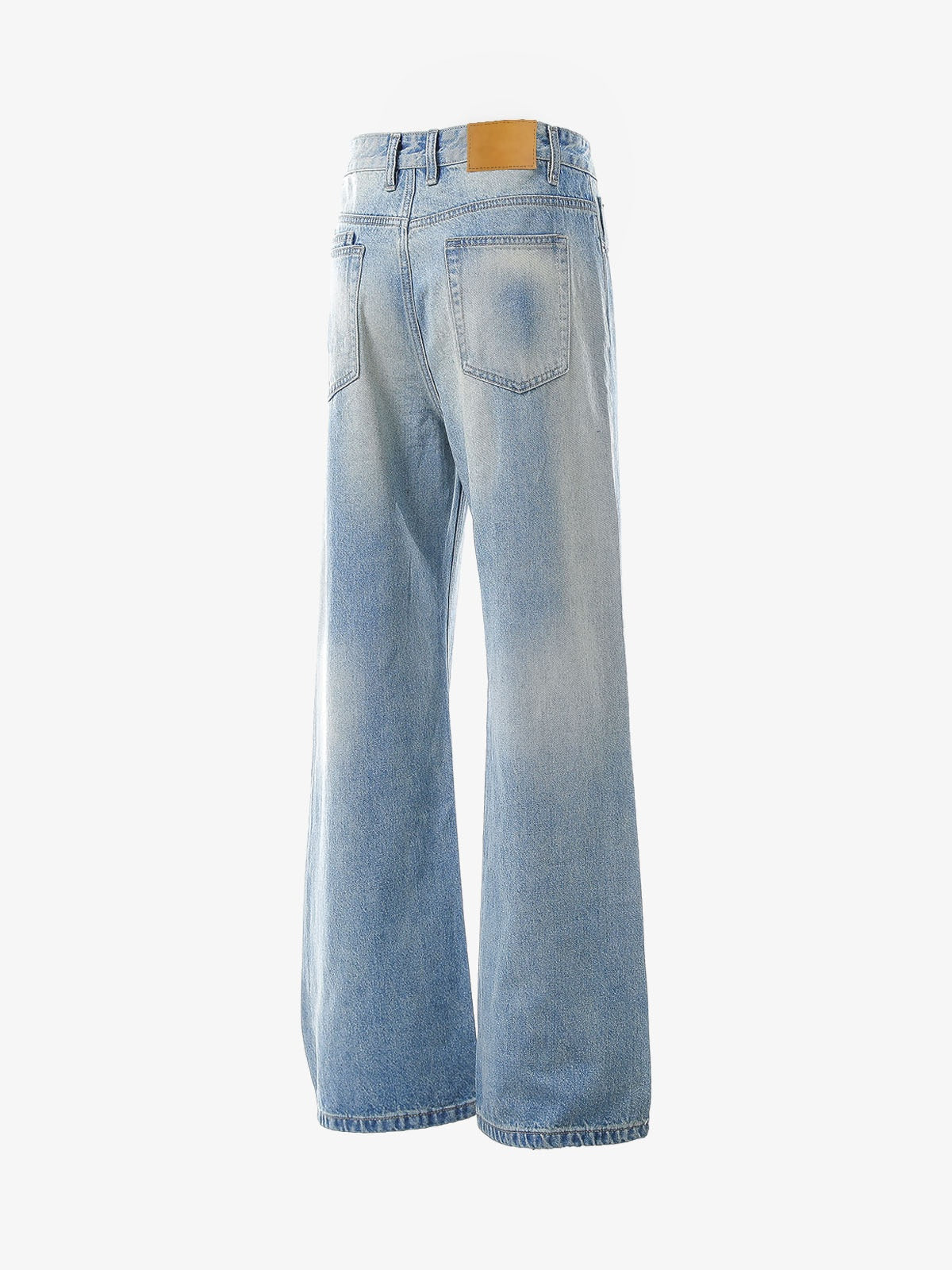 Light Wash Wide Leg Jeans with Crossover Waist – back view, angled | XoKool