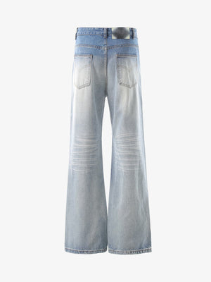 Light Wash Wide Flare Jeans with Whiskering – Light Blue, back view | XoKool