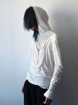 Henley ligera con capucha y puños con broches – en modelo, Blanco, lateral | XoKool
