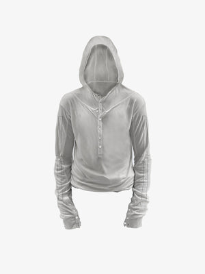 Henley ligera con capucha y puños con broches – Blanco, frente en plano | XoKool