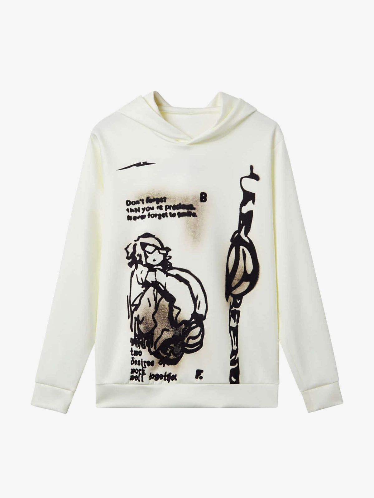 Cartoon Girl Hoodie with Airbrush Print – Cream, front view | XoKool