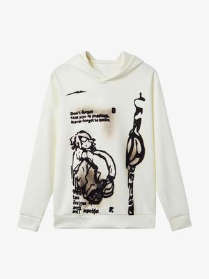 Hoodie mit Cartoon-Girl und Airbrush-Print – Creme, Vorderansicht | XoKool
