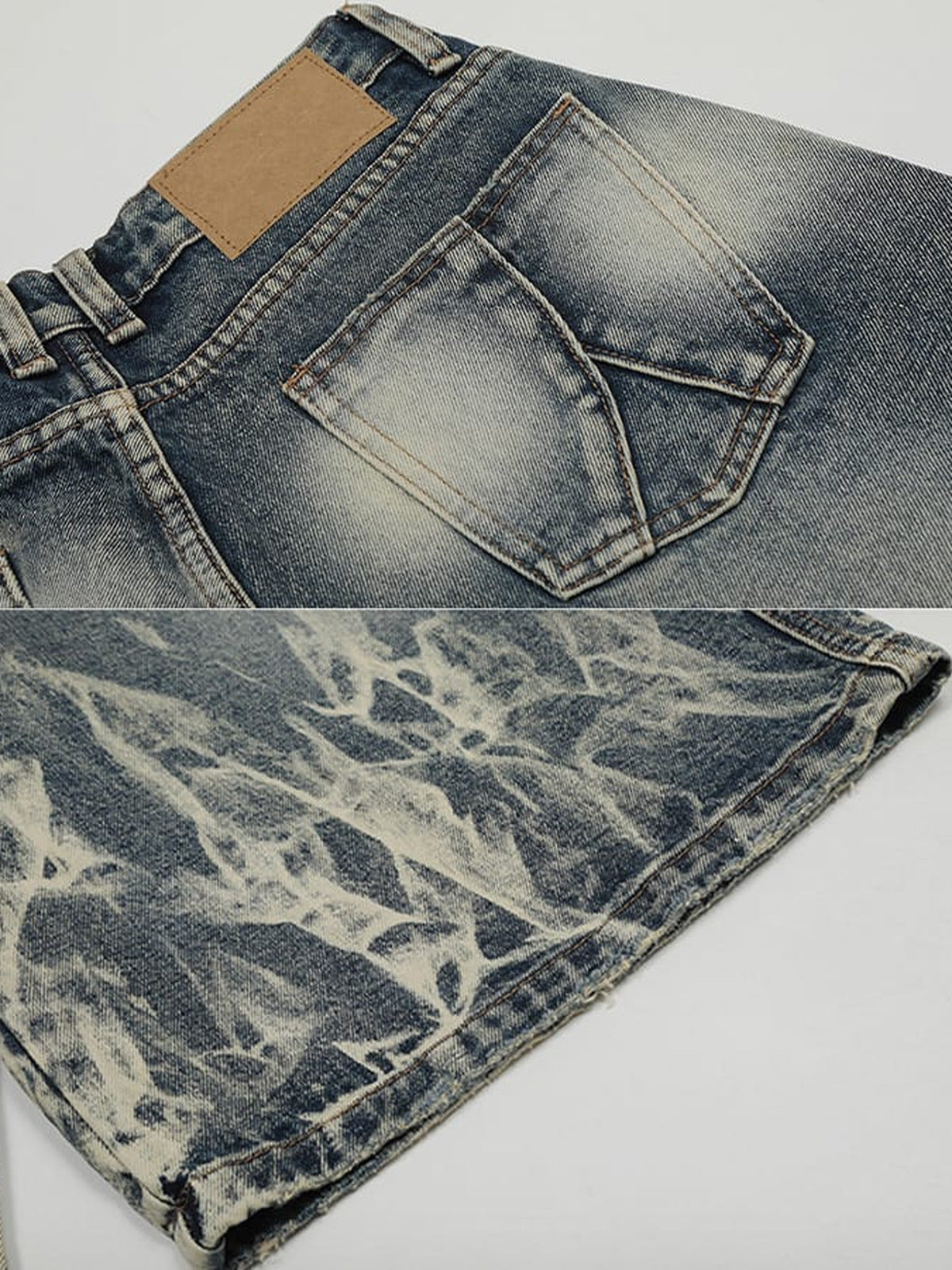 Flame wash jorts – back patch + flame close-up | XoKool