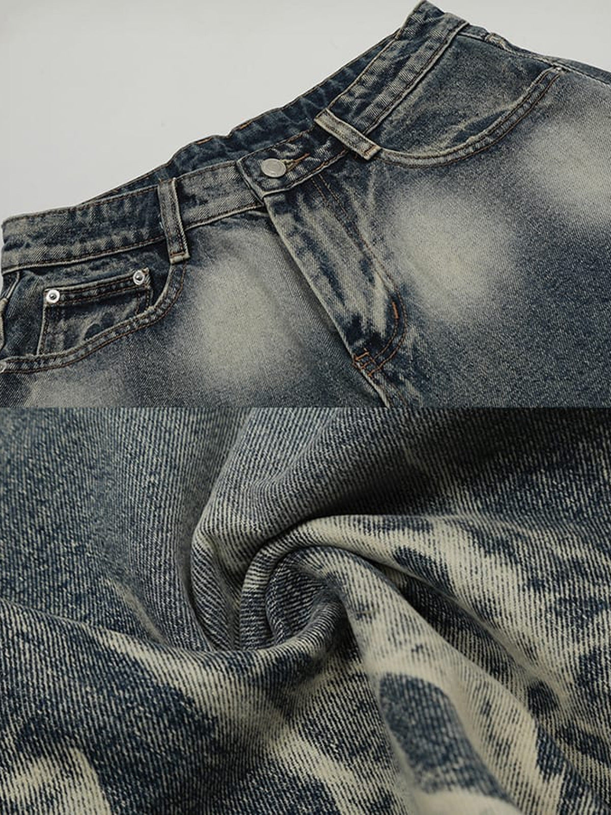 Flame wash jorts – waist + fabric close-up | XoKool
