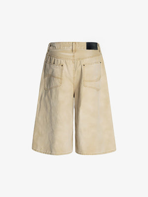 Long Baggy Washed Shorts in Khaki and Black – Khaki, back view | XoKool