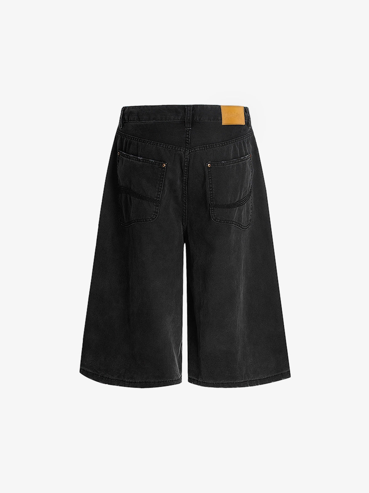 Long Baggy Washed Shorts in Khaki and Black – Black, back view | XoKool