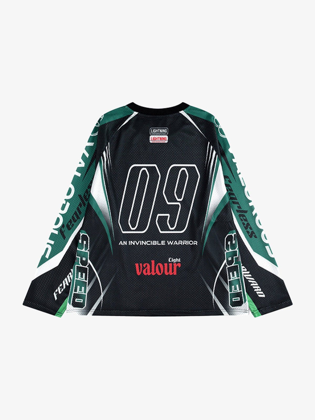 Long Sleeve Mesh Motocross Jersey with Number 09 – Black / Green, back view | XoKool