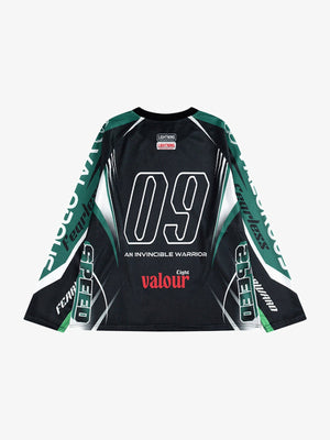 Long Sleeve Mesh Motocross Jersey with Number 09 – Black / Green, back view | XoKool