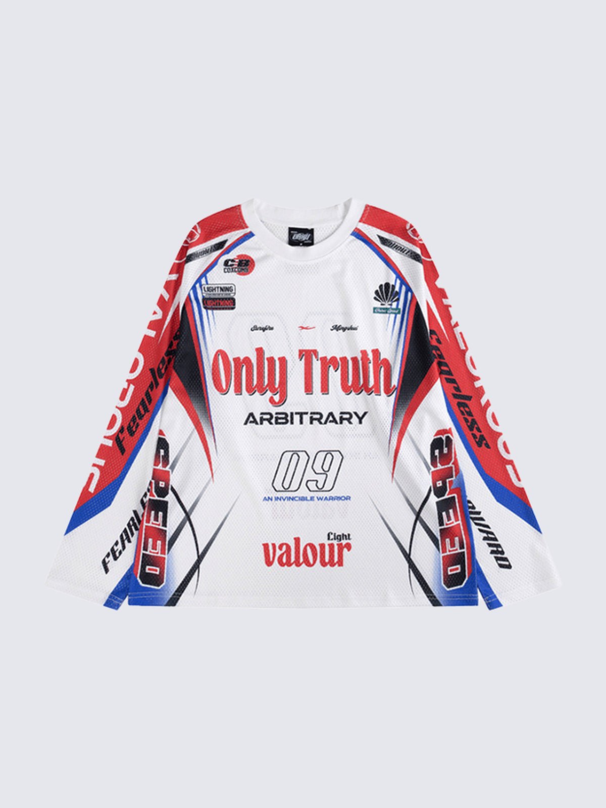 Long Sleeve Mesh Motocross Jersey with Number 09 – White, front view | XoKool