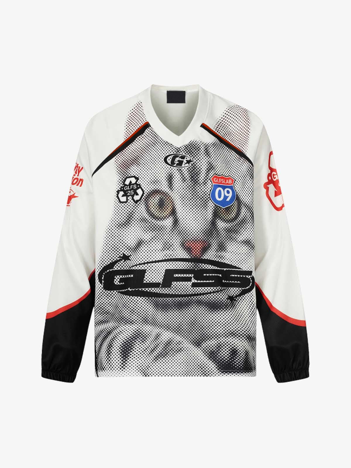 Long Sleeve Motocross Jersey with Halftone Cat – front flat | XoKool