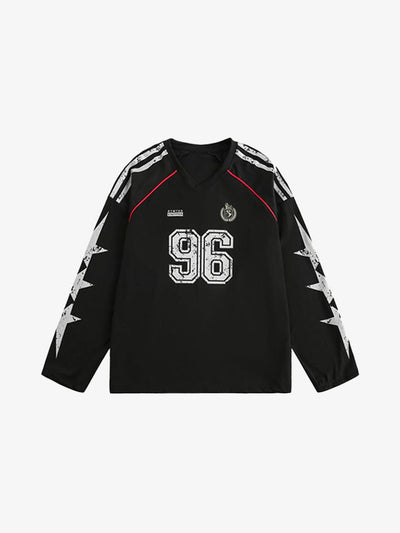 Long Sleeve V-Neck Jersey with Number 96 Print