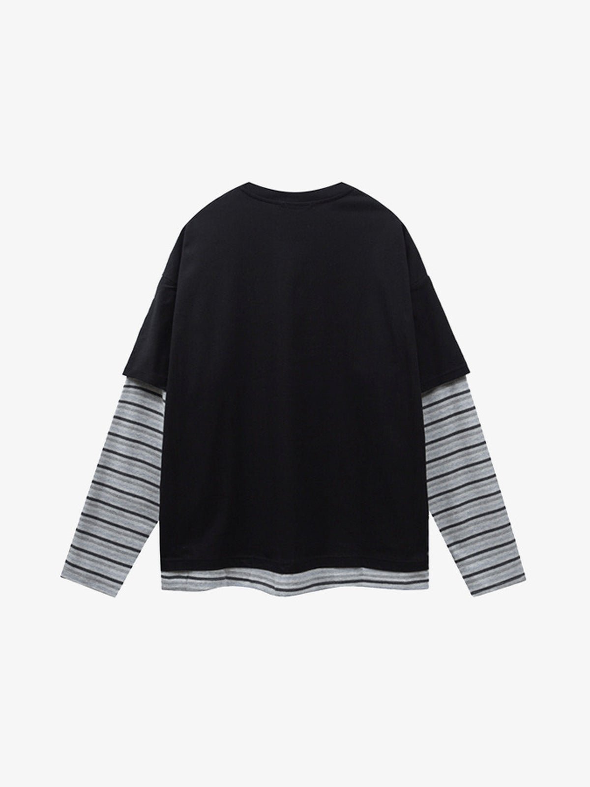 Los Angeles Layered Tee with Striped Sleeves – Black, back flat | XoKool
