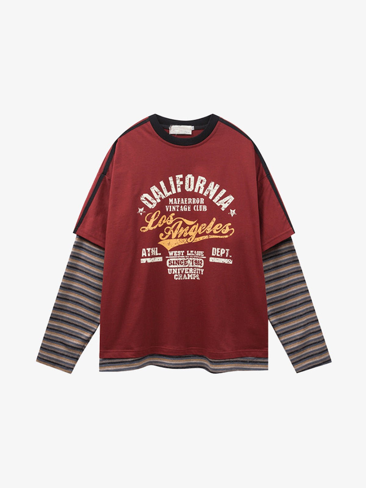 Los Angeles layered tee – Burgundy, front flat | XoKool