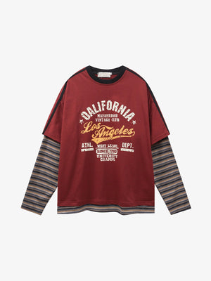 Los Angeles layered tee – Burgundy, front flat | XoKool