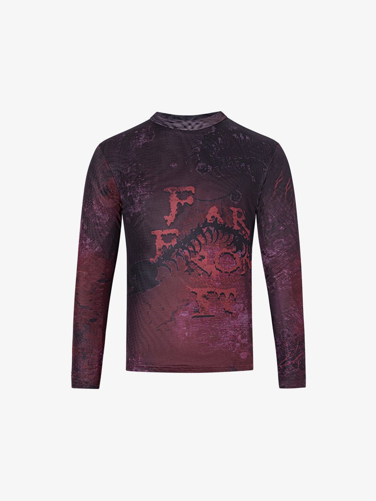 Mesh Long Sleeve Tee in Black or Burgundy – Burgundy, front flat | XoKool