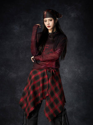 Mesh long sleeve tee – on model, burgundy (woman) | XoKool
