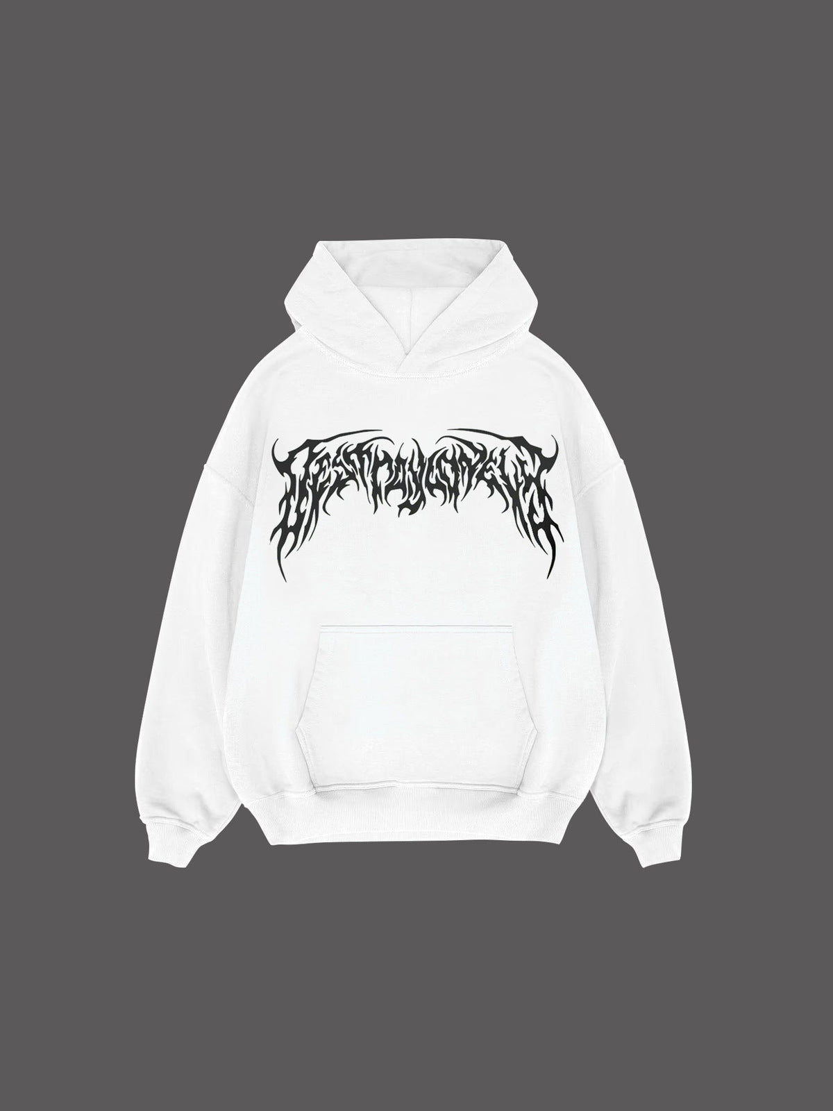 Metal Font Graphic Hoodie – Weiß, Vorderseite flach | XoKool