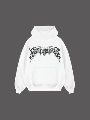Metal Font Graphic Hoodie – Weiß, Vorderseite flach | XoKool