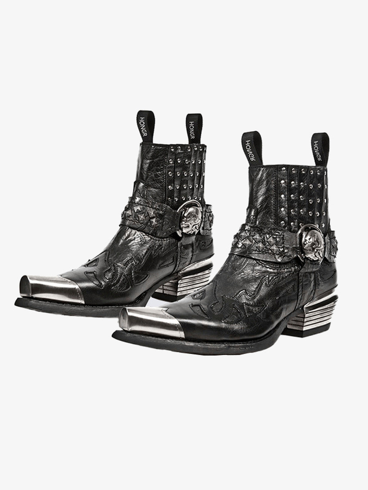 Western Stiefeletten mit Metallkappe und Nieten – Paar, Seitenansicht | XoKool