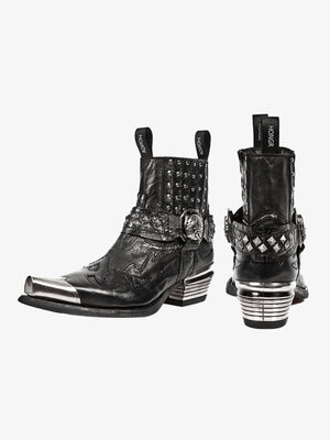 Western Stiefeletten mit Metallkappe und Nieten – Seiten- und Rückansicht | XoKool