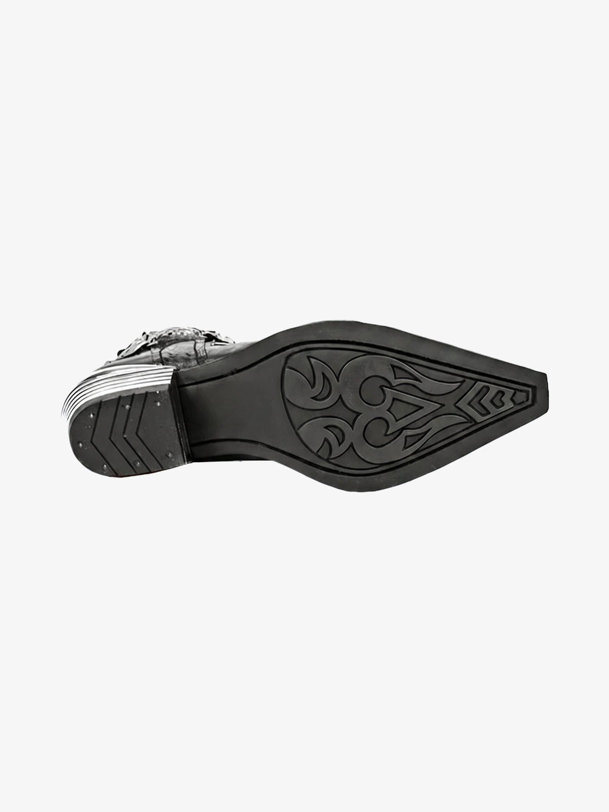 Western Stiefeletten mit Metallkappe und Nieten – Ansicht der Sohle mit Flammenmuster | XoKool