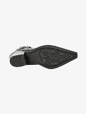 Western Stiefeletten mit Metallkappe und Nieten – Ansicht der Sohle mit Flammenmuster | XoKool