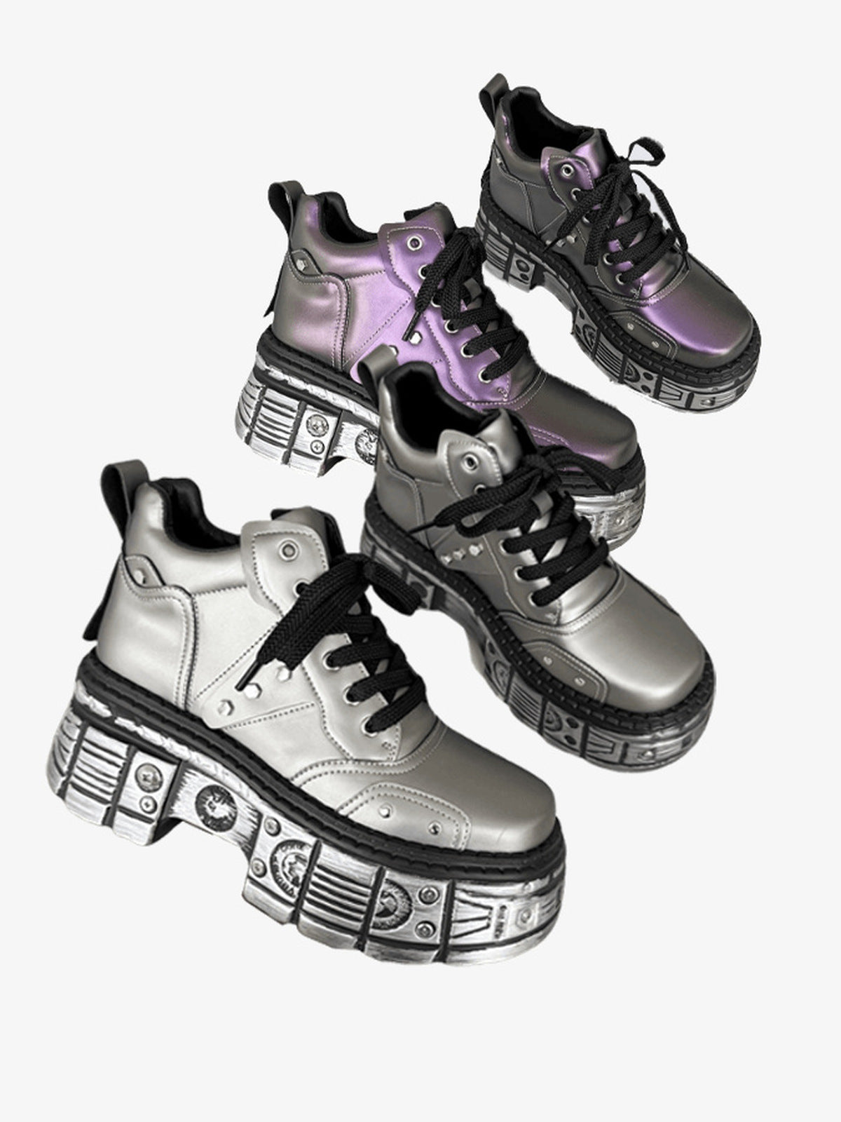 Zapatillas con plataforma plateado metalizado y suela esculpida – ambos colores juntos | XoKool