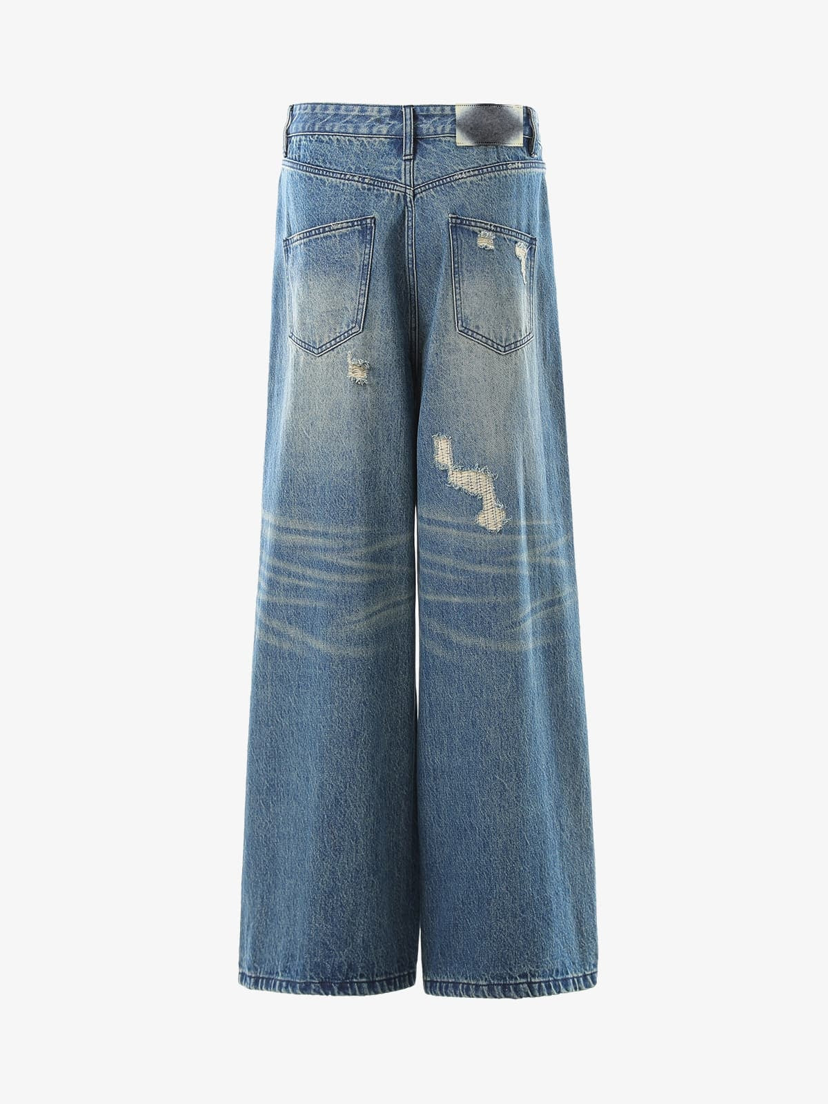 Mid Blue Ripped Baggy Jeans – back view | XoKool