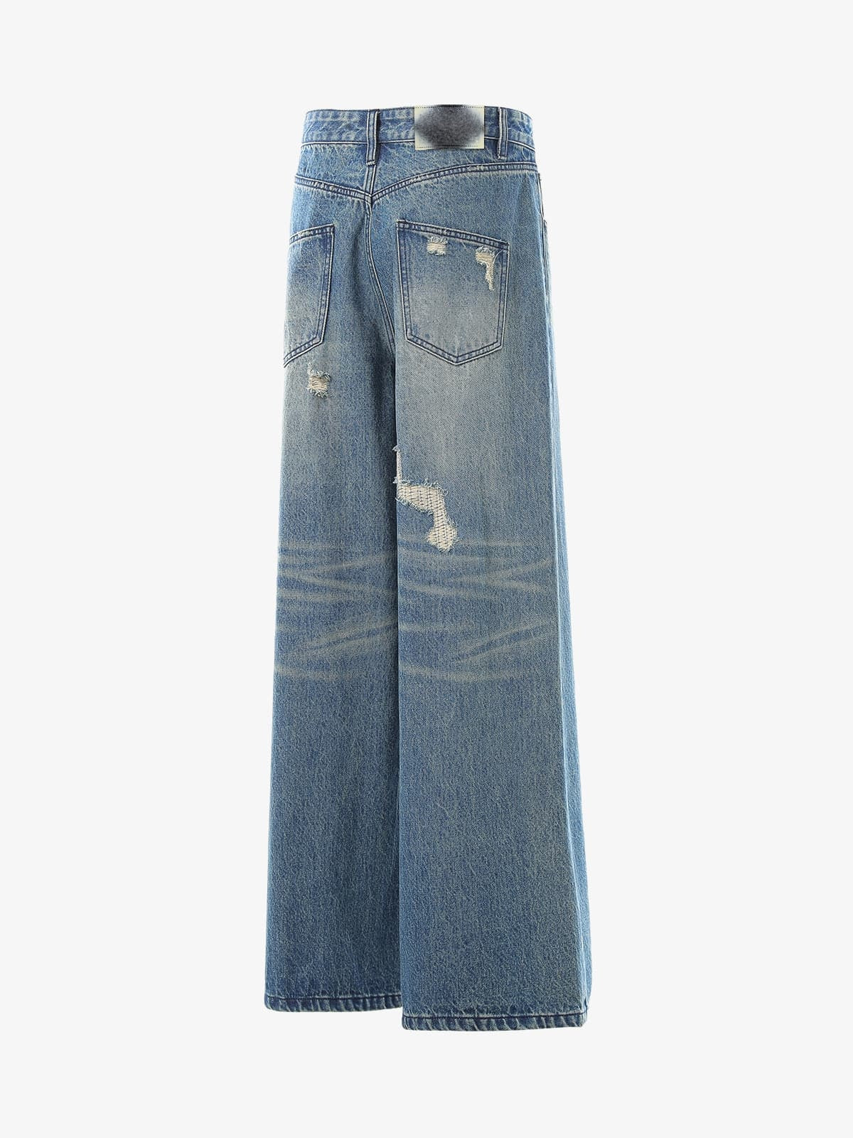 Mid Blue Ripped Baggy Jeans – side back view | XoKool