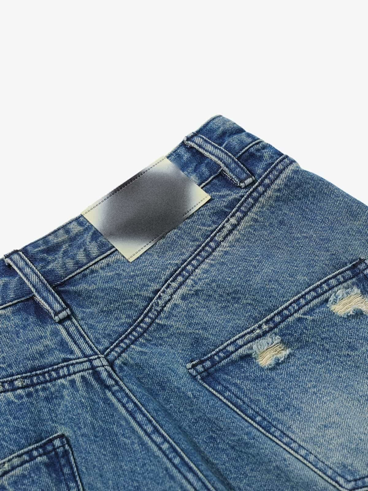 Mid Blue Ripped Baggy Jeans – back waistband close-up | XoKool
