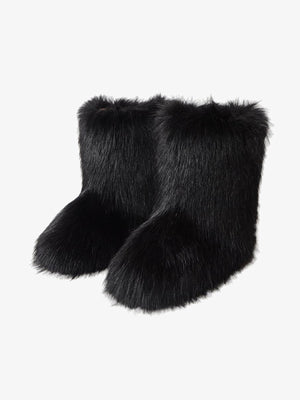 Wadenhohe Shaggy Kunstfell Fuzzy Boots – Schwarz, Paar | XoKool